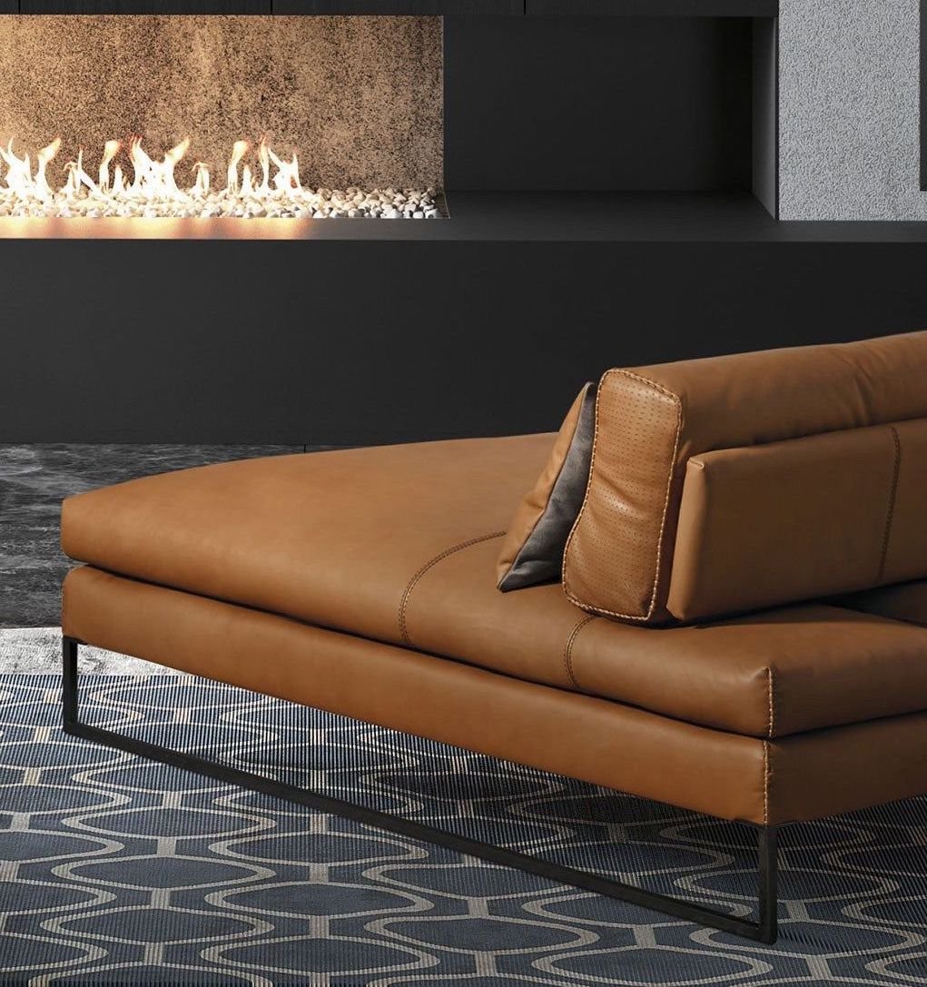 méridienne cuir marron coin de feu tapis bleu - blog déco - clem around the corner