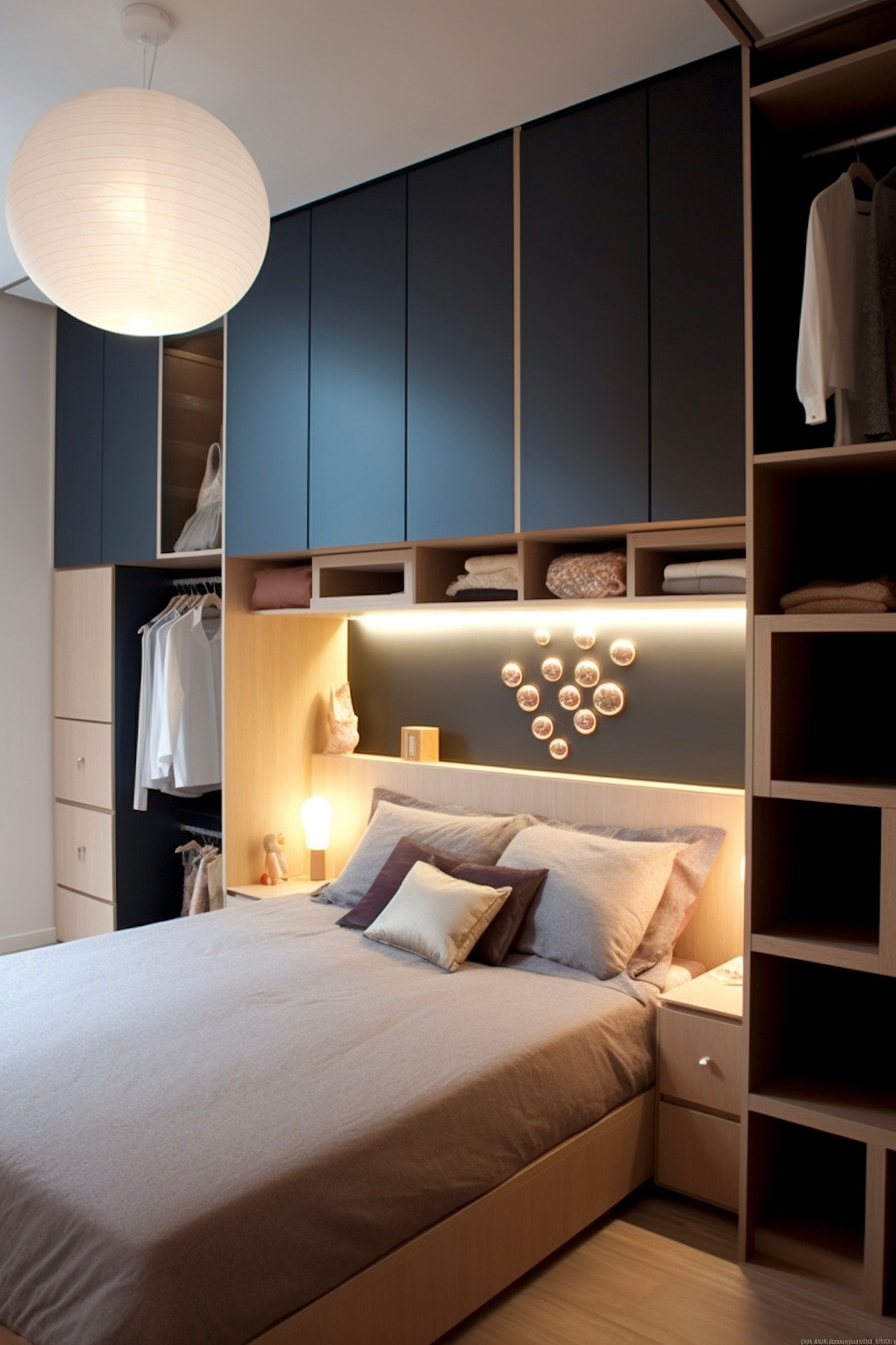 créer un dressing malin bois bleu autour du lit