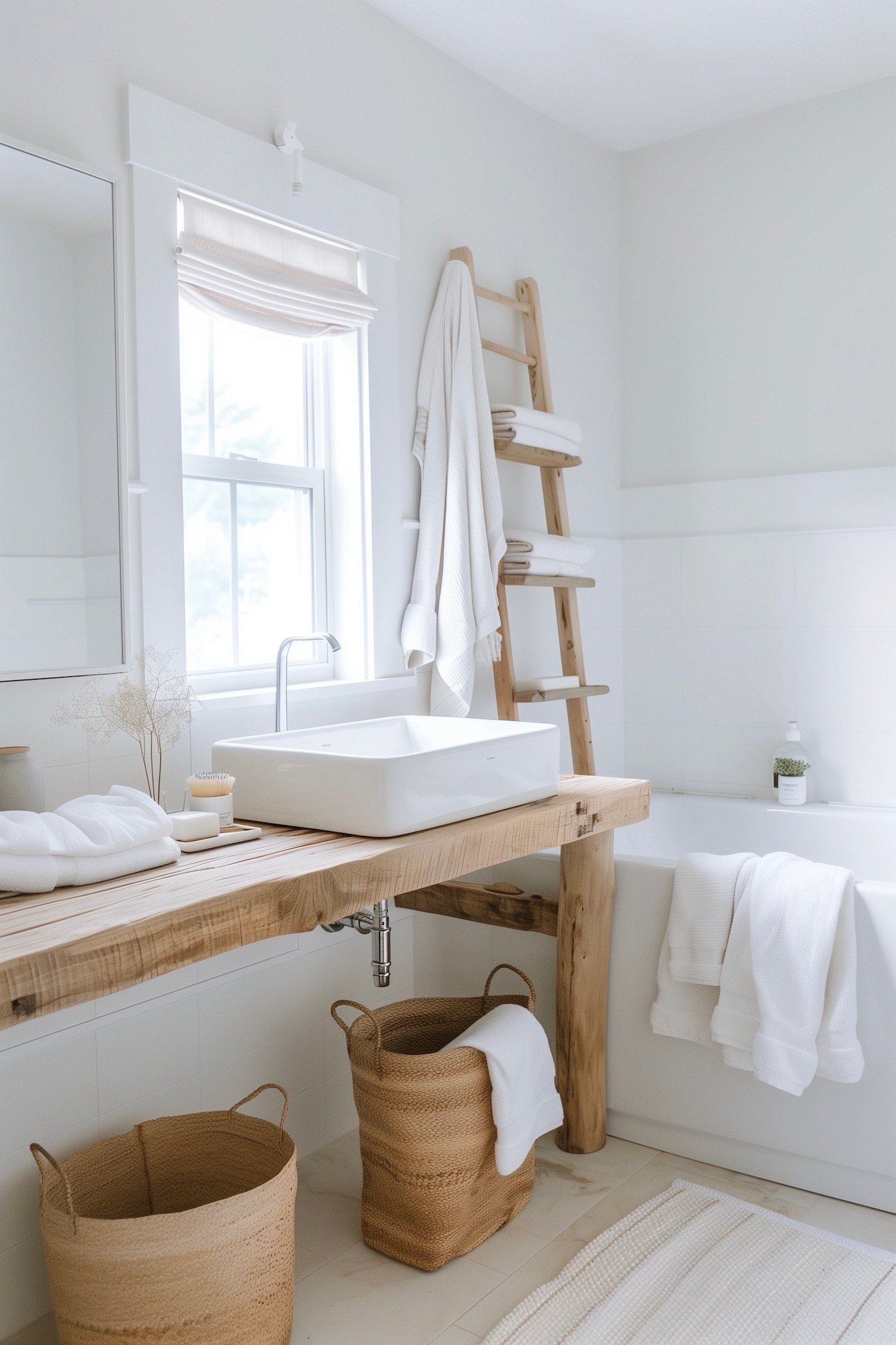 idée déco inspiration salle de bains bois brut blanc