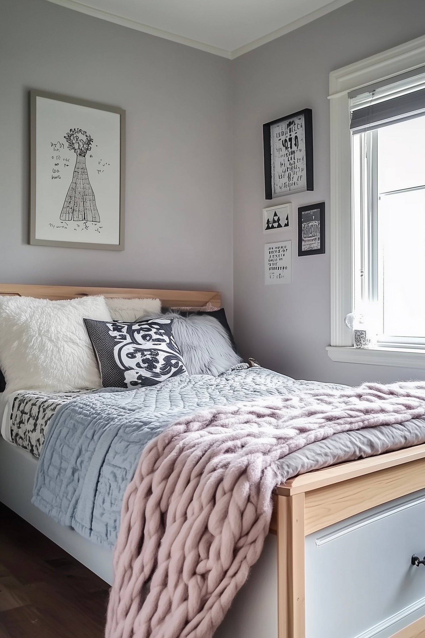 idée décoration chambre adolescent fille gris rose