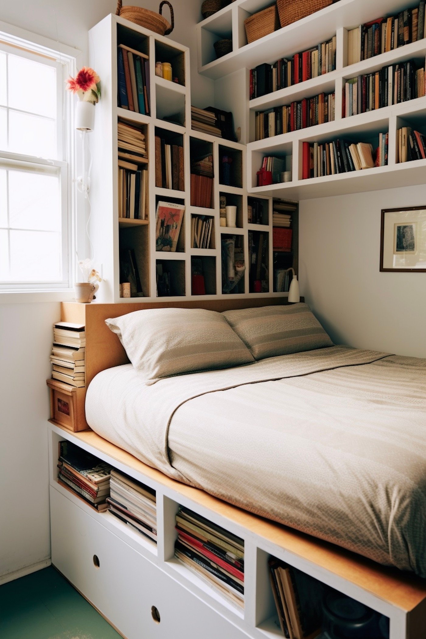 mini maison lit bibliothèque tiroir