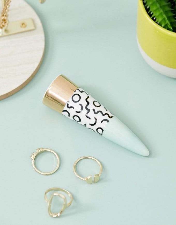 déco originale porte bague bleu pastel laiton motifs géométrique diy