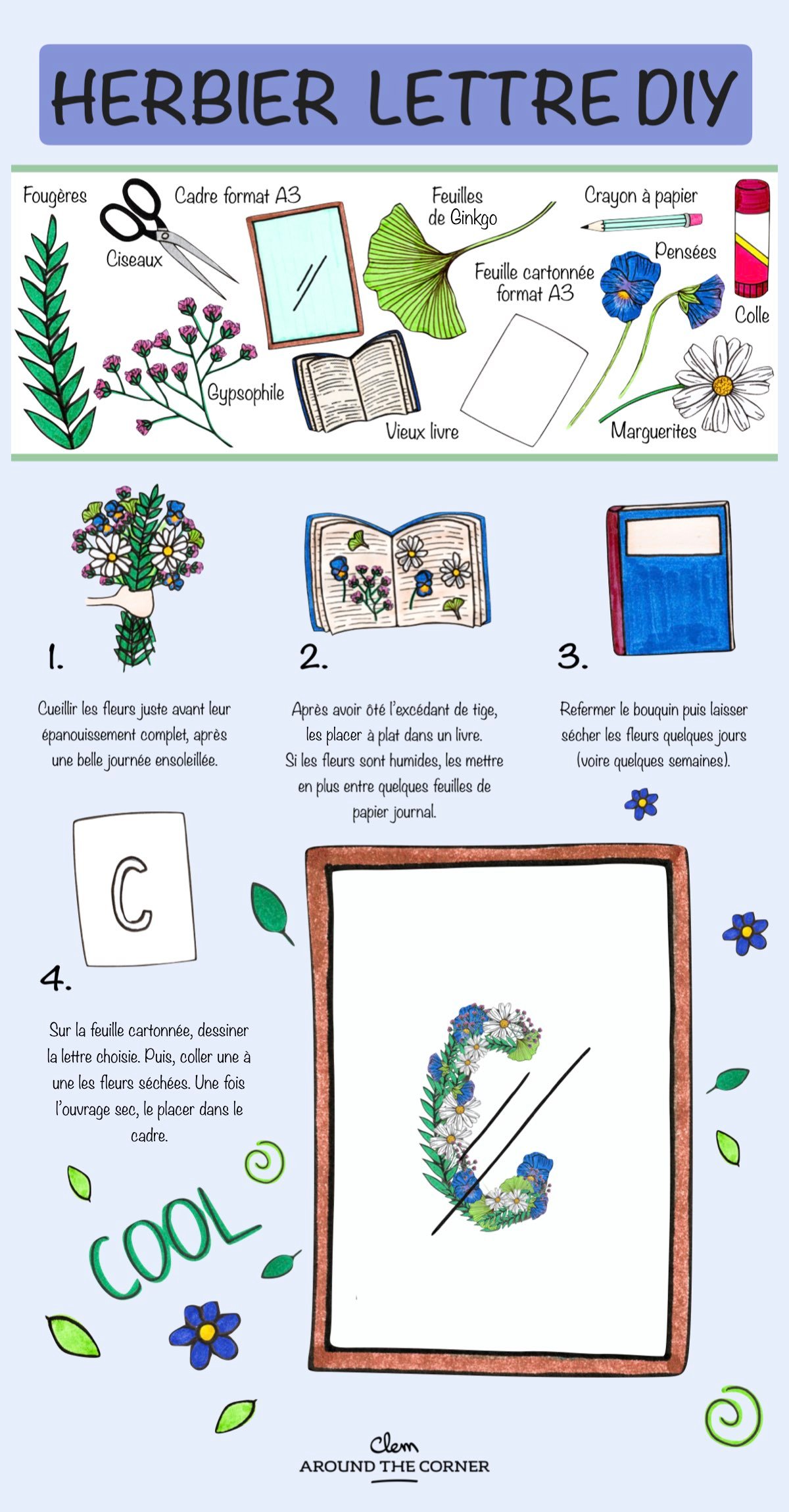 fleurs séchées diy herbier lettre - blog déco - clem around the corner