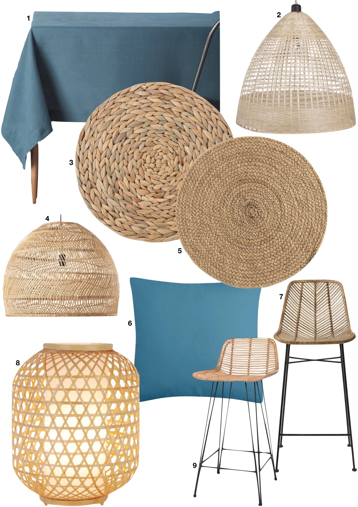 blog déco cuisine scandi bleu pastel lampe osier chaise haute métallique noir