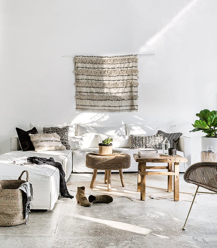 scandi salon blanc inspiration déco blanc ethnique