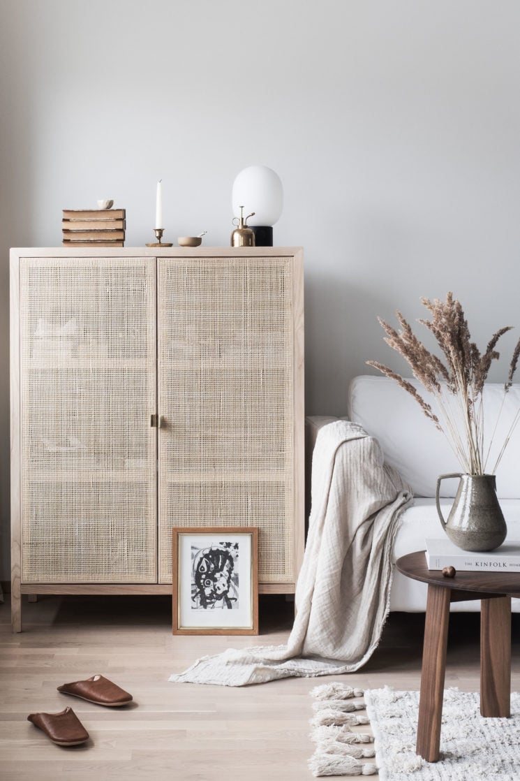 salon armoire cannage herbes de pampa plaid lin blog deco