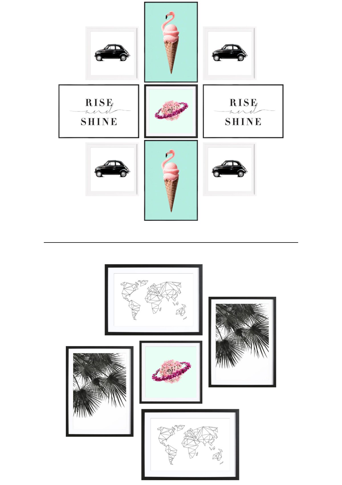 mur de cadres bureau disposition rond losange - blog déco - clem around the corner