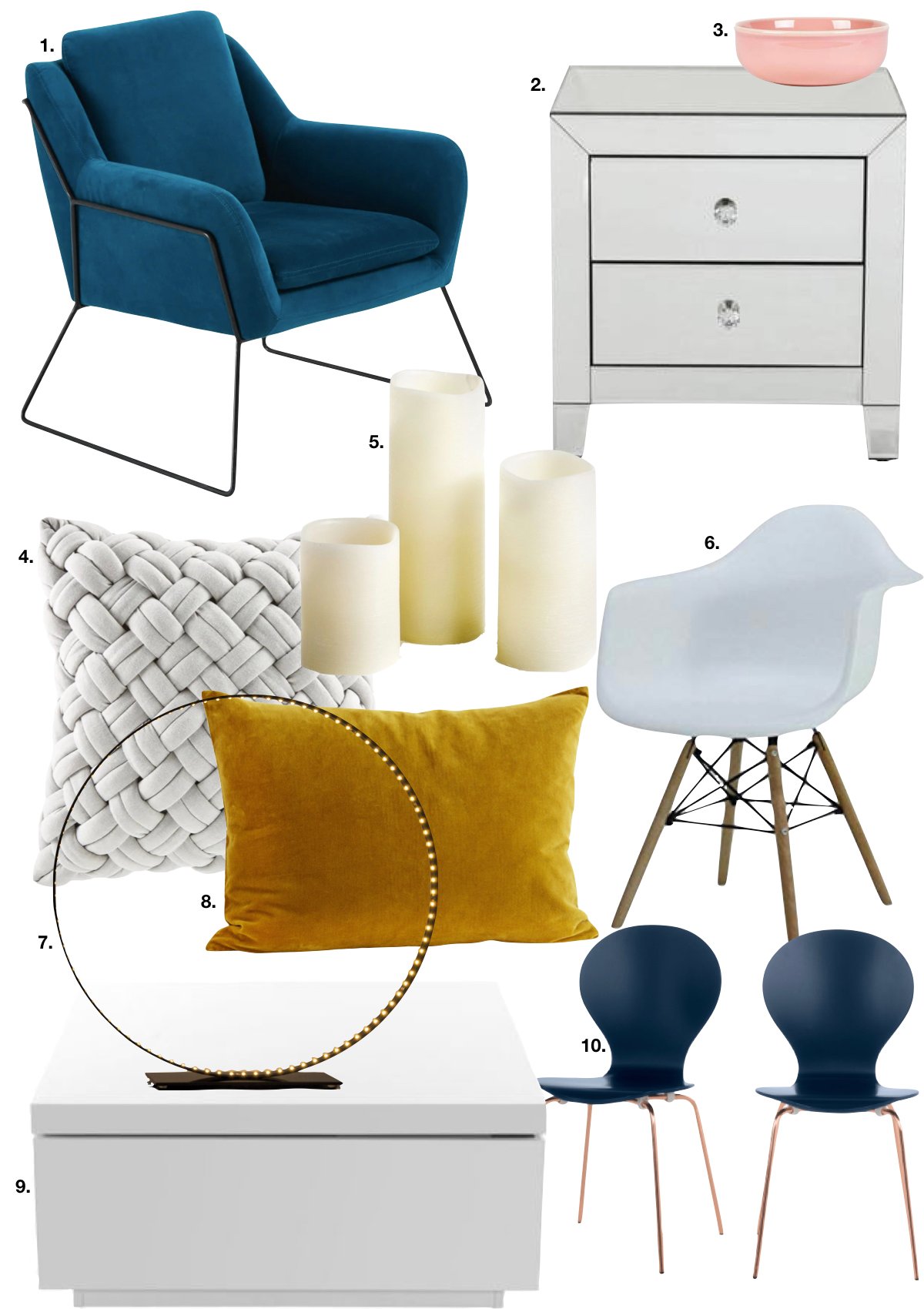 décoration bleue chic coussin velours tressé lampe cercle led table basse - blog déco - clem around the corner