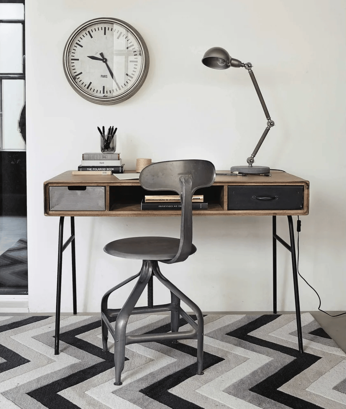 bureau faible profondeur style industriel metal et bois - blog déco - clem around the corner