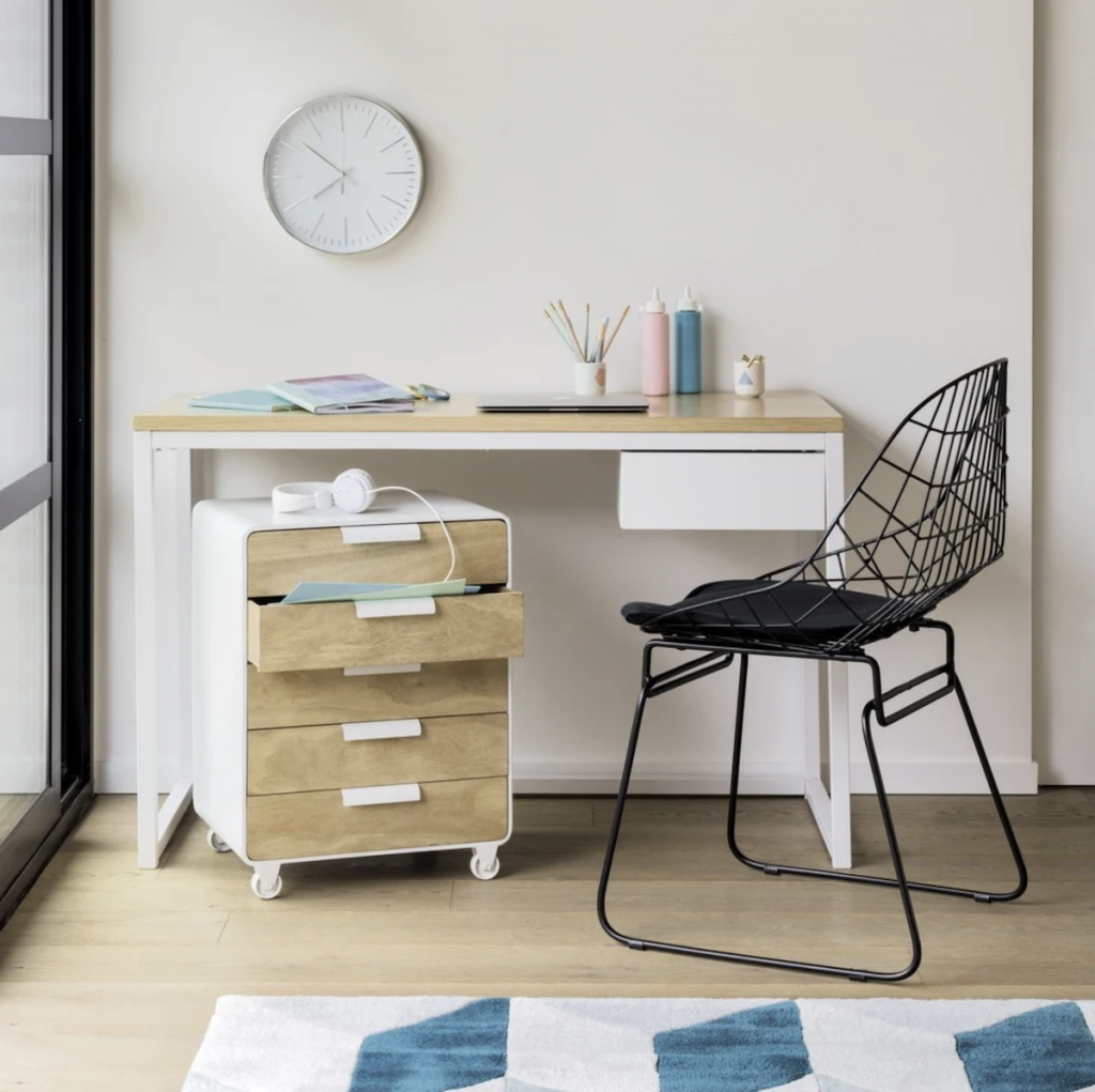 bureau faible profondeur bois et blanc décoration style hygge - blog déco - clem around the corner