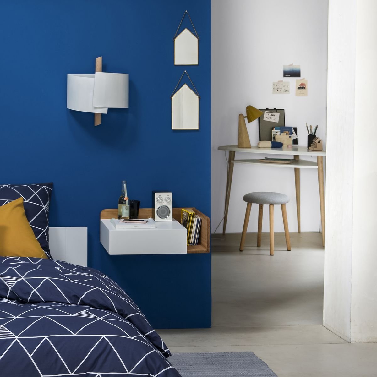 bureau faible profondeur chambre bleue adulte ado - blog déco - clem around the corner