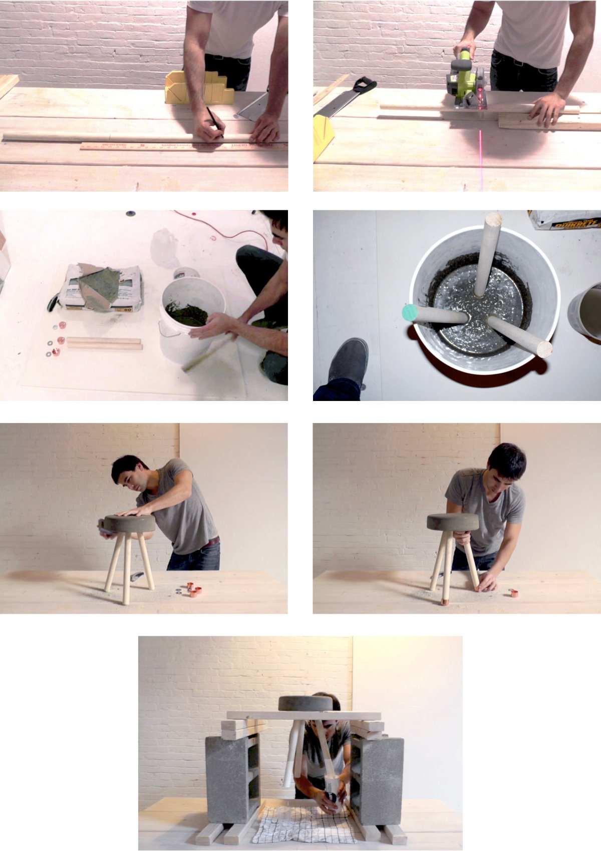 tabouret en béton diy bricolage assise sobre grise pieds bois blanc - blog déco - clem around the corner