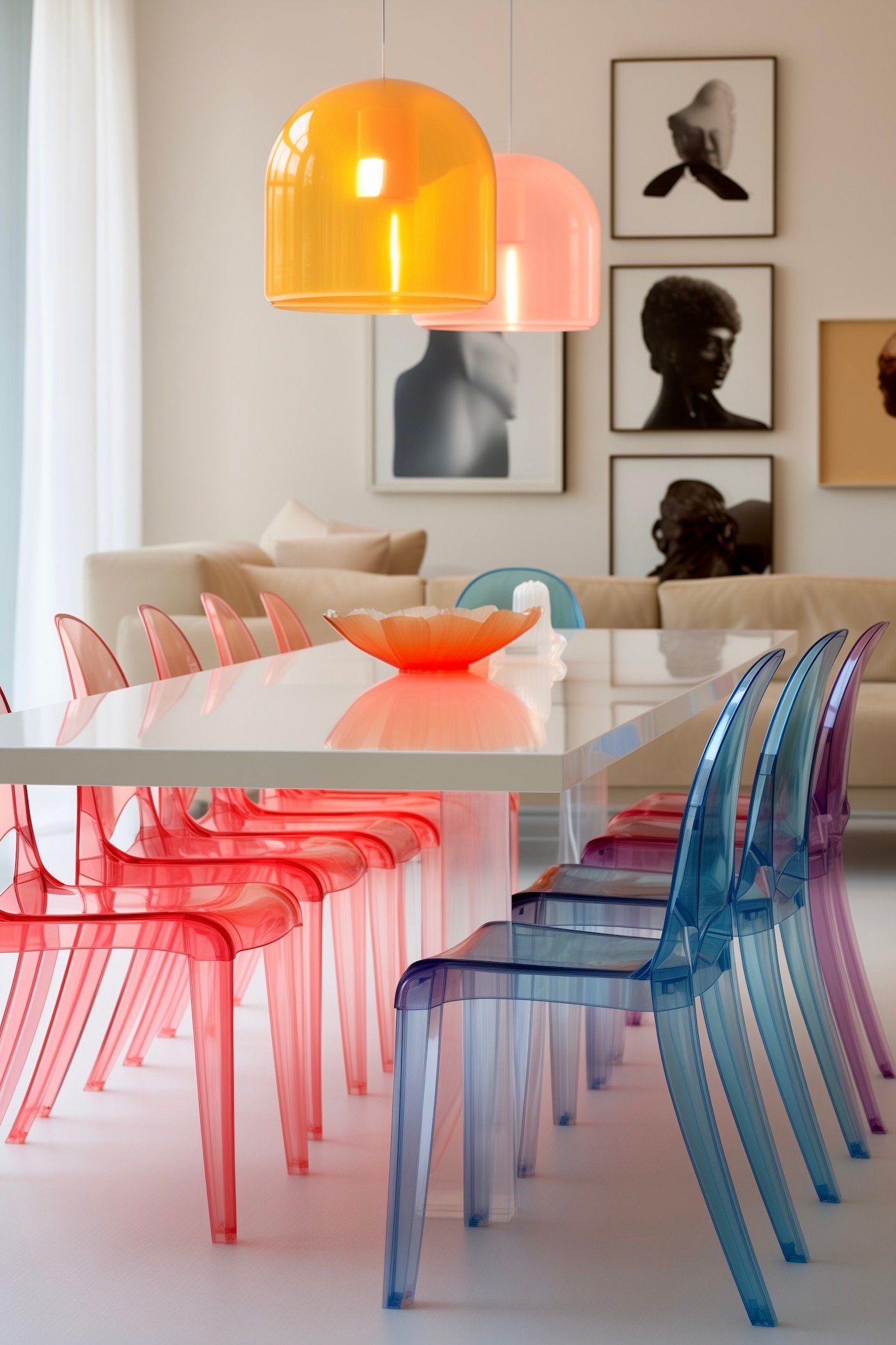 assortir chaises multicolores transparentes dépareillées