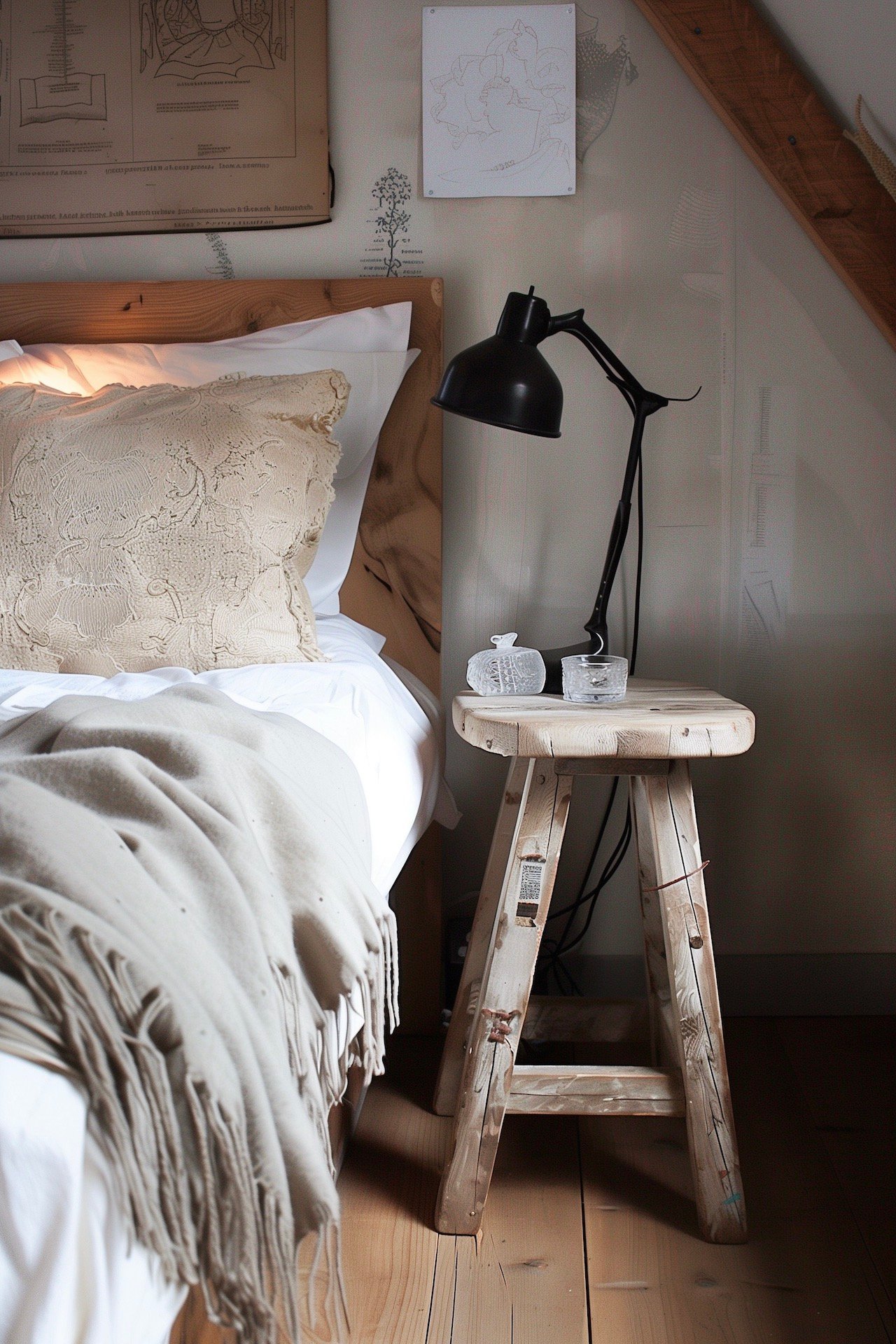 bons plans studio étudiant tabouret vintage bois chevet