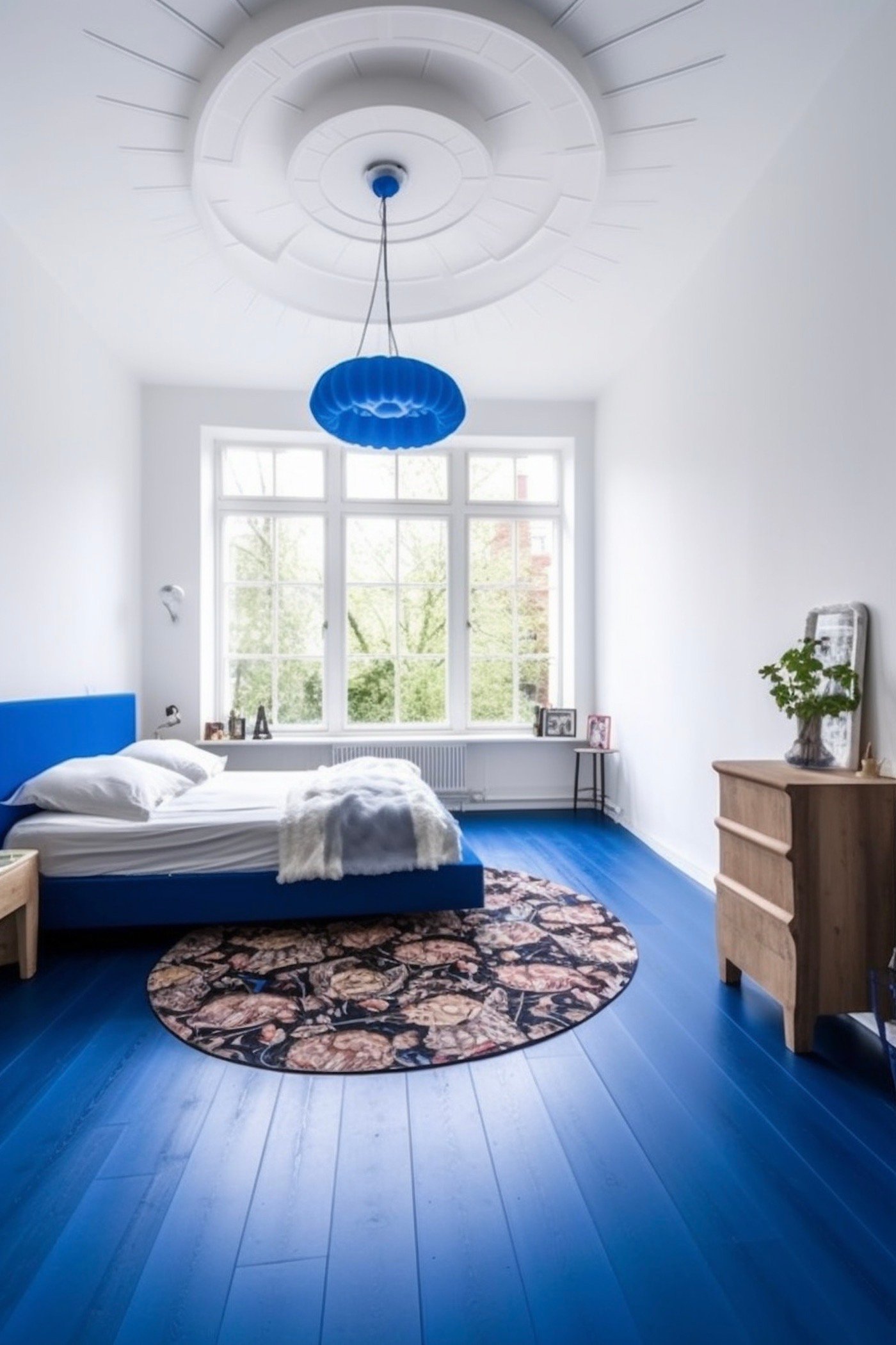 peindre parquet chambre bleu klein blanc