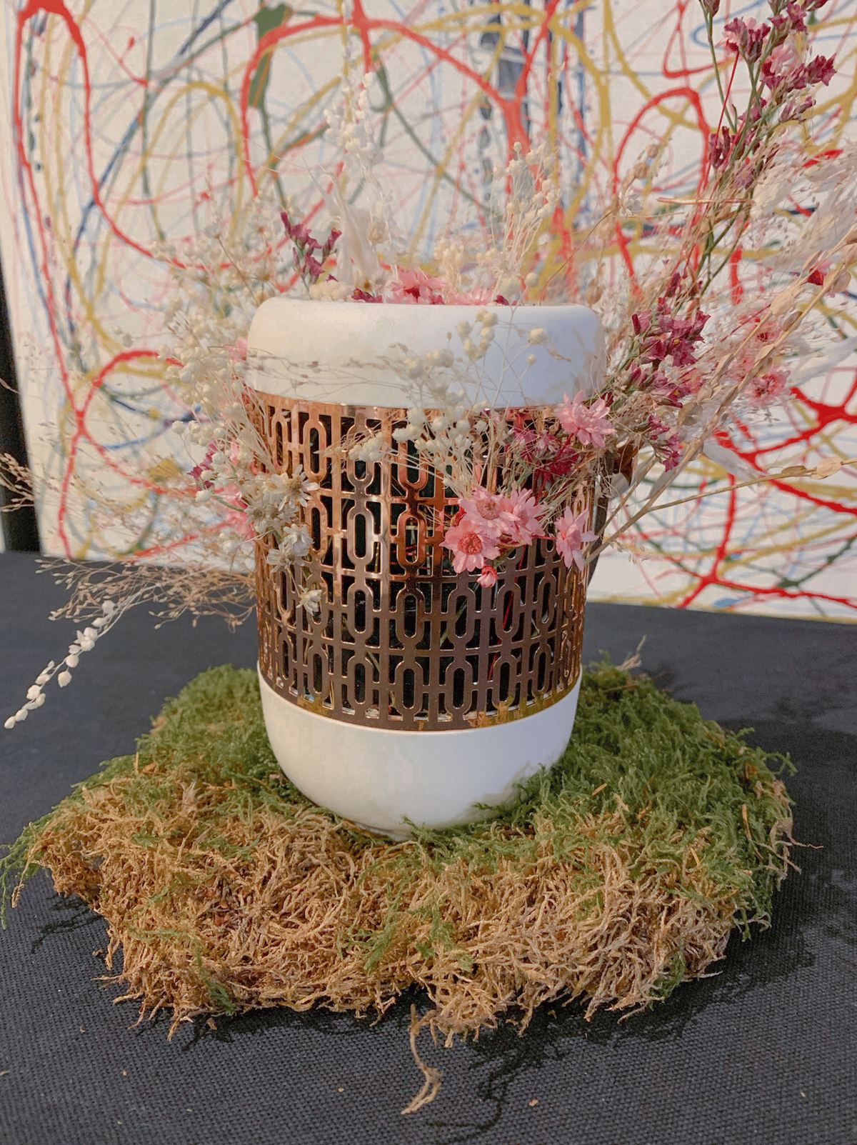 déco intérieure fleurs séchées rose parfum ambiance cuivré