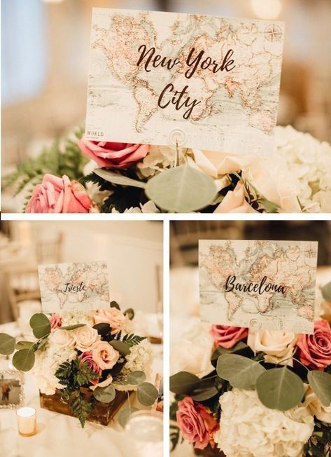 10 idées déco pour un mariage thème voyage centre de table nom du pays - blog déco - clemaroundthecorner