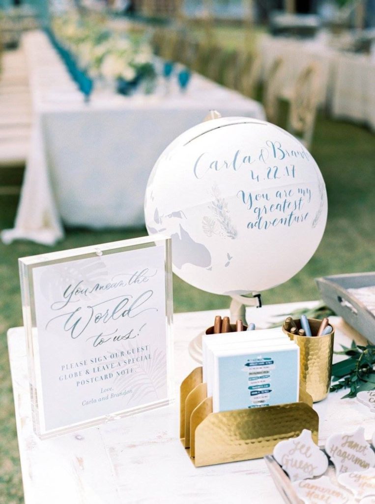 globe trotteur blanc urne mariage thème mariage déco décoration extérieure