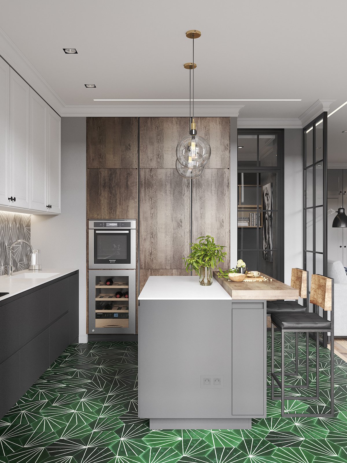 cuisine style industriel sobre et lumineuse comment adopter la déco couleur vert sapin blog clemaroundthecorner