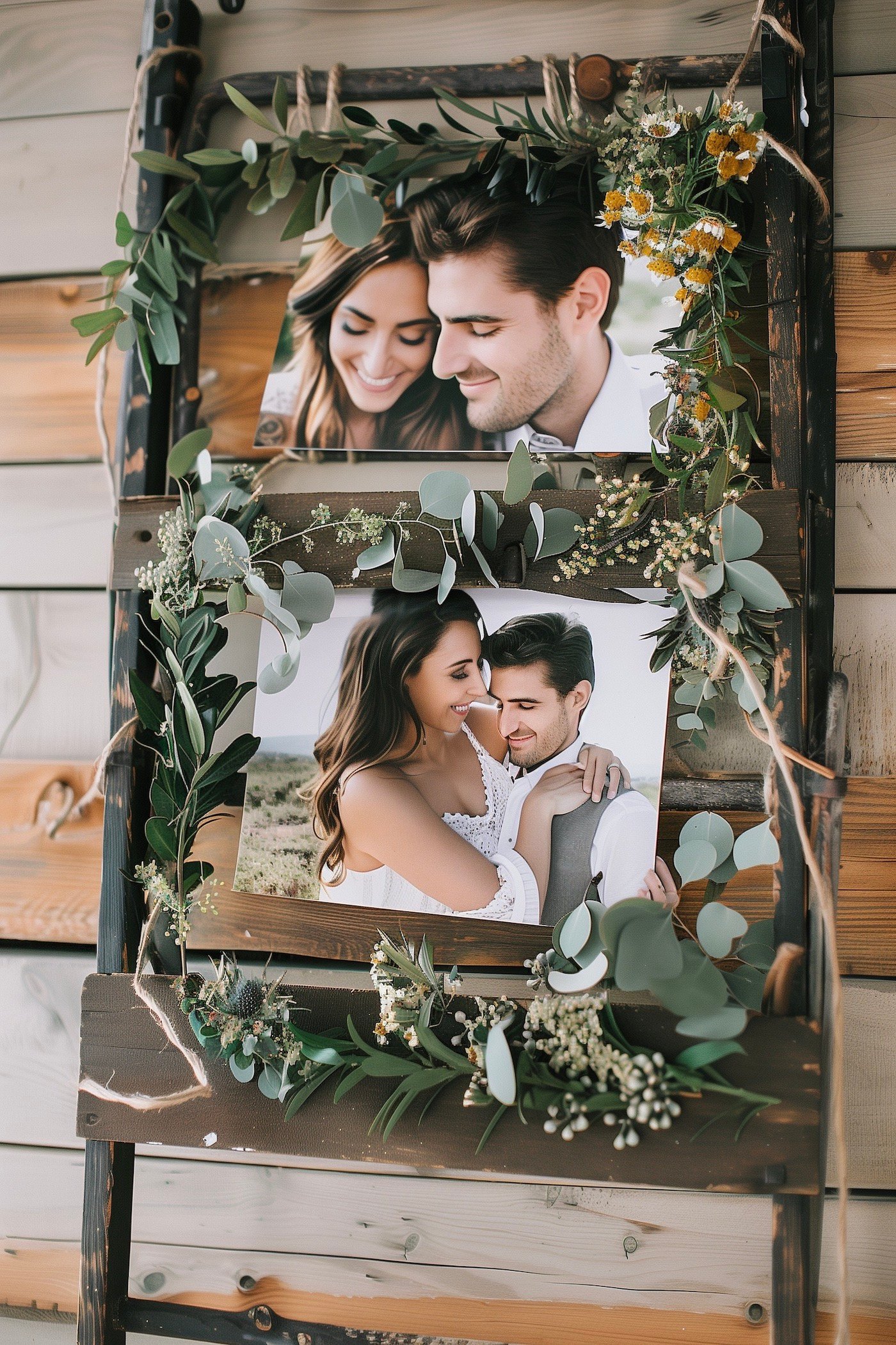 déco murale mariage échelle portrait mariés