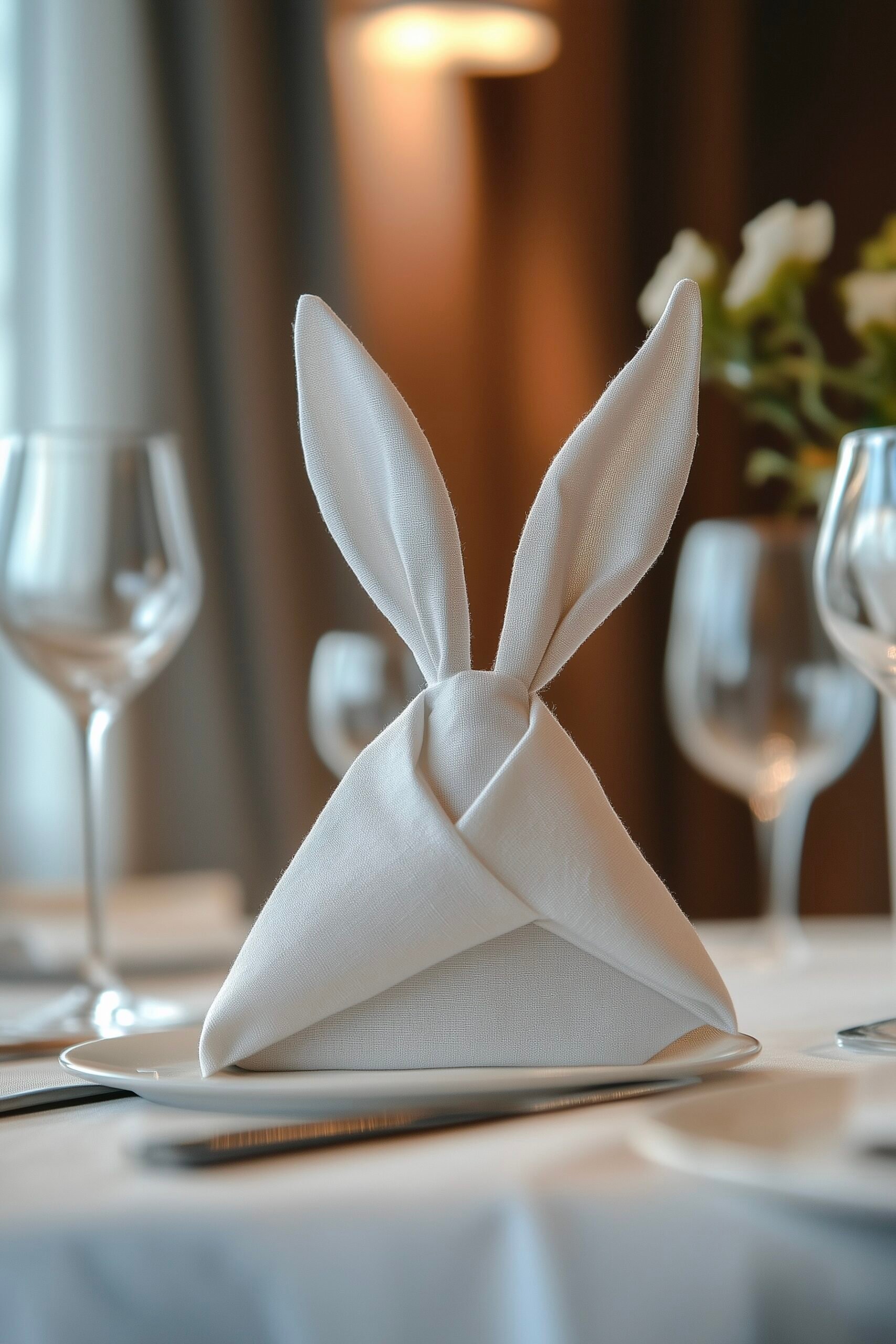 serviette de table pliage lapin blanc