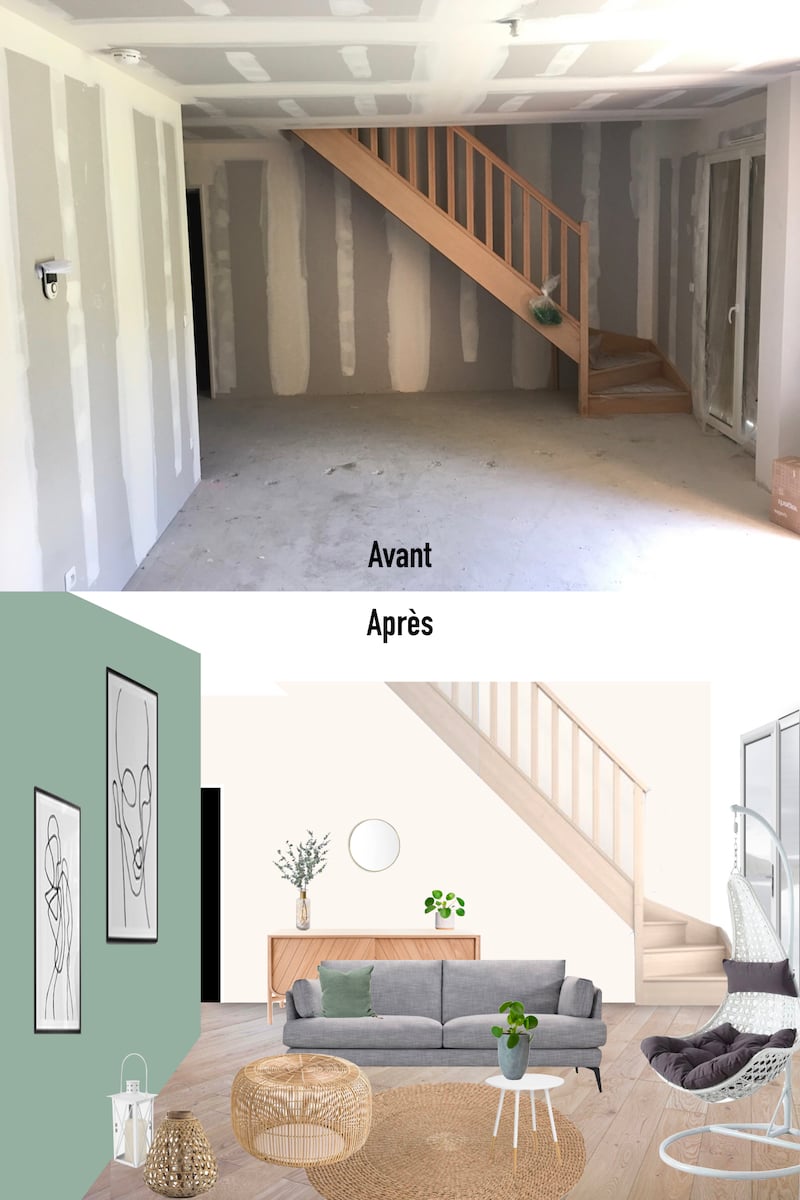 avant après planche maison pierre 3D salon design tendance - blog déco - clemaroundthecorner