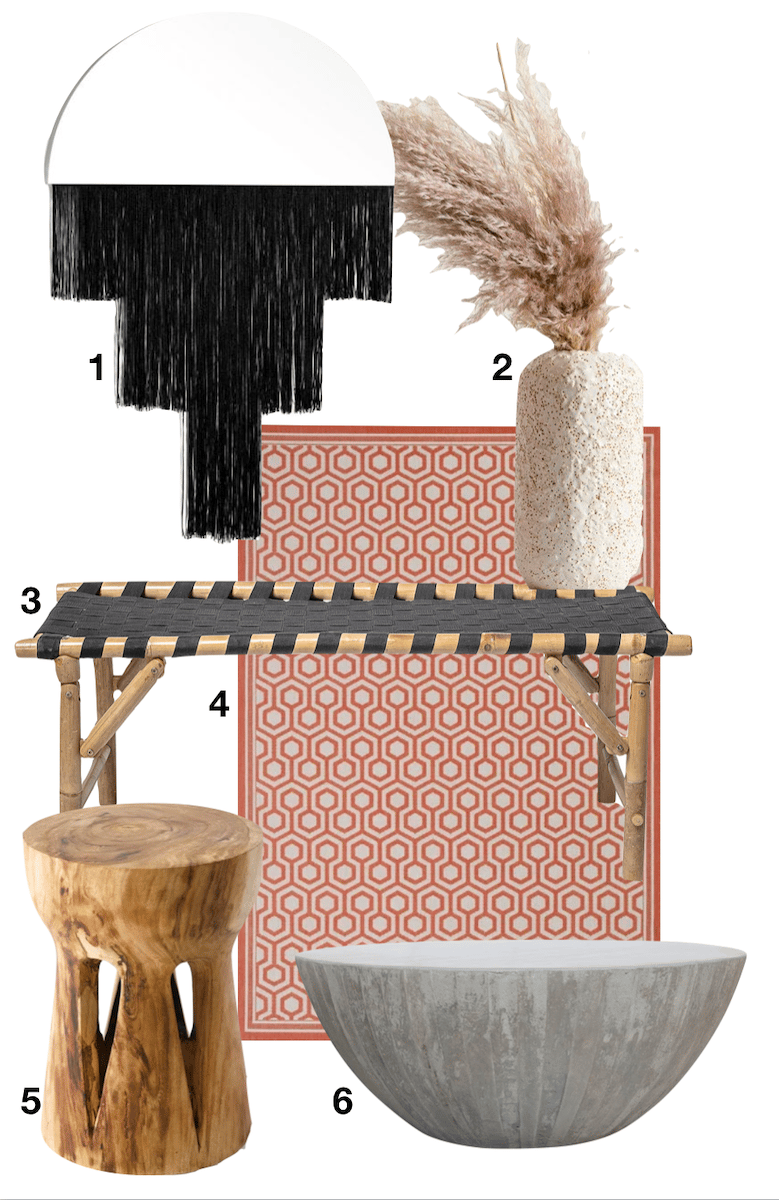 shopping liste maison zen miroir herbe de la pampa table basse béton tapis tabouret - blog déco - clemaroundthecorner