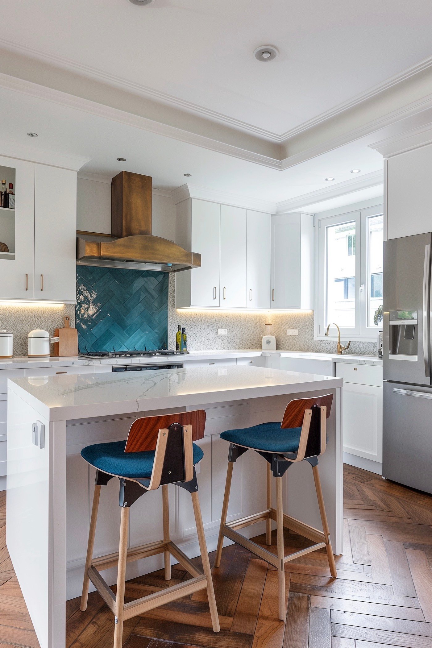 cuisine blanche carrelage zellige bleu turquoise klein