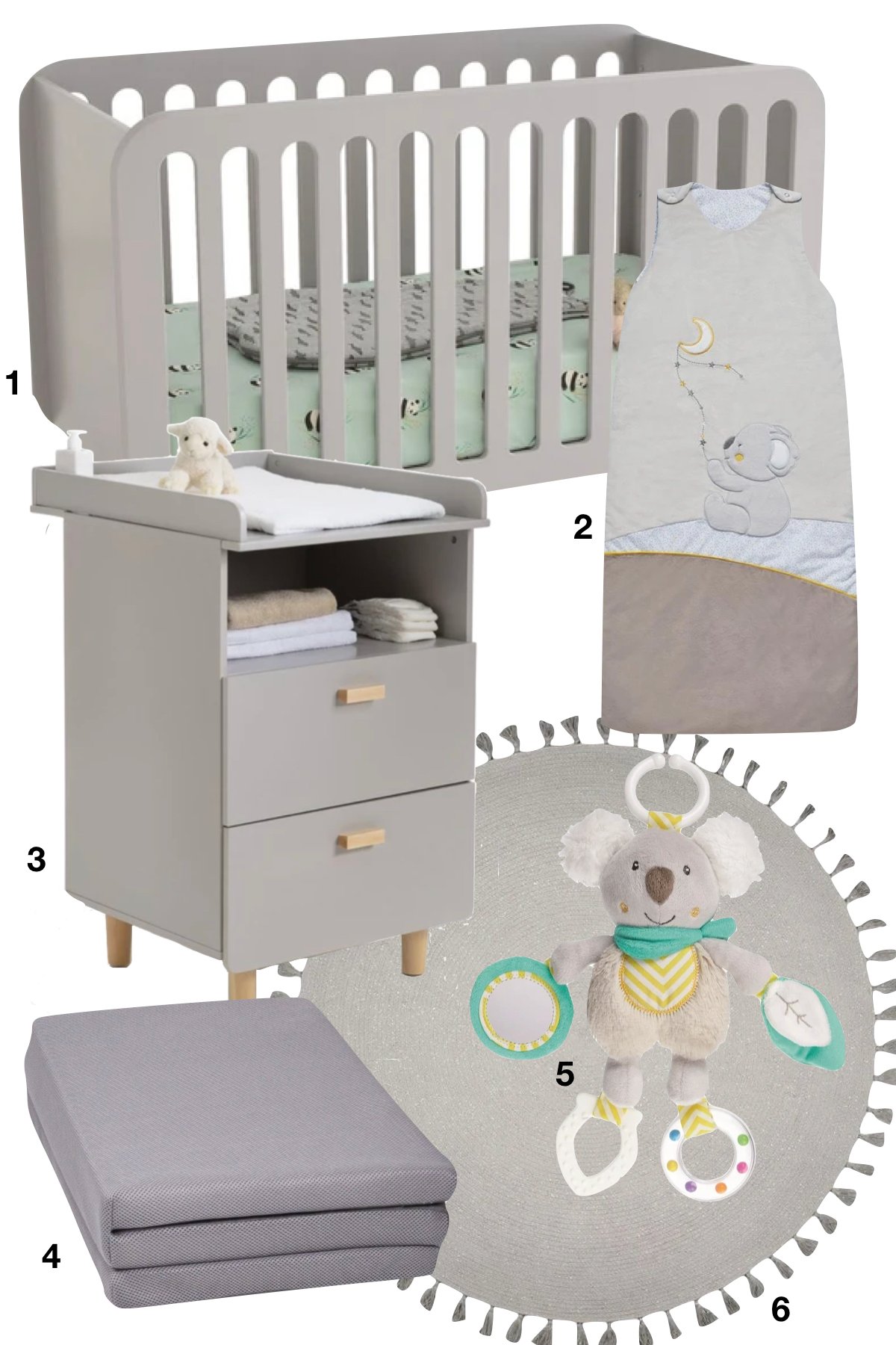shopping liste mobilier bébé koala lit à barreaux matelas éveil tapis meuble changement - blog déco - clematc