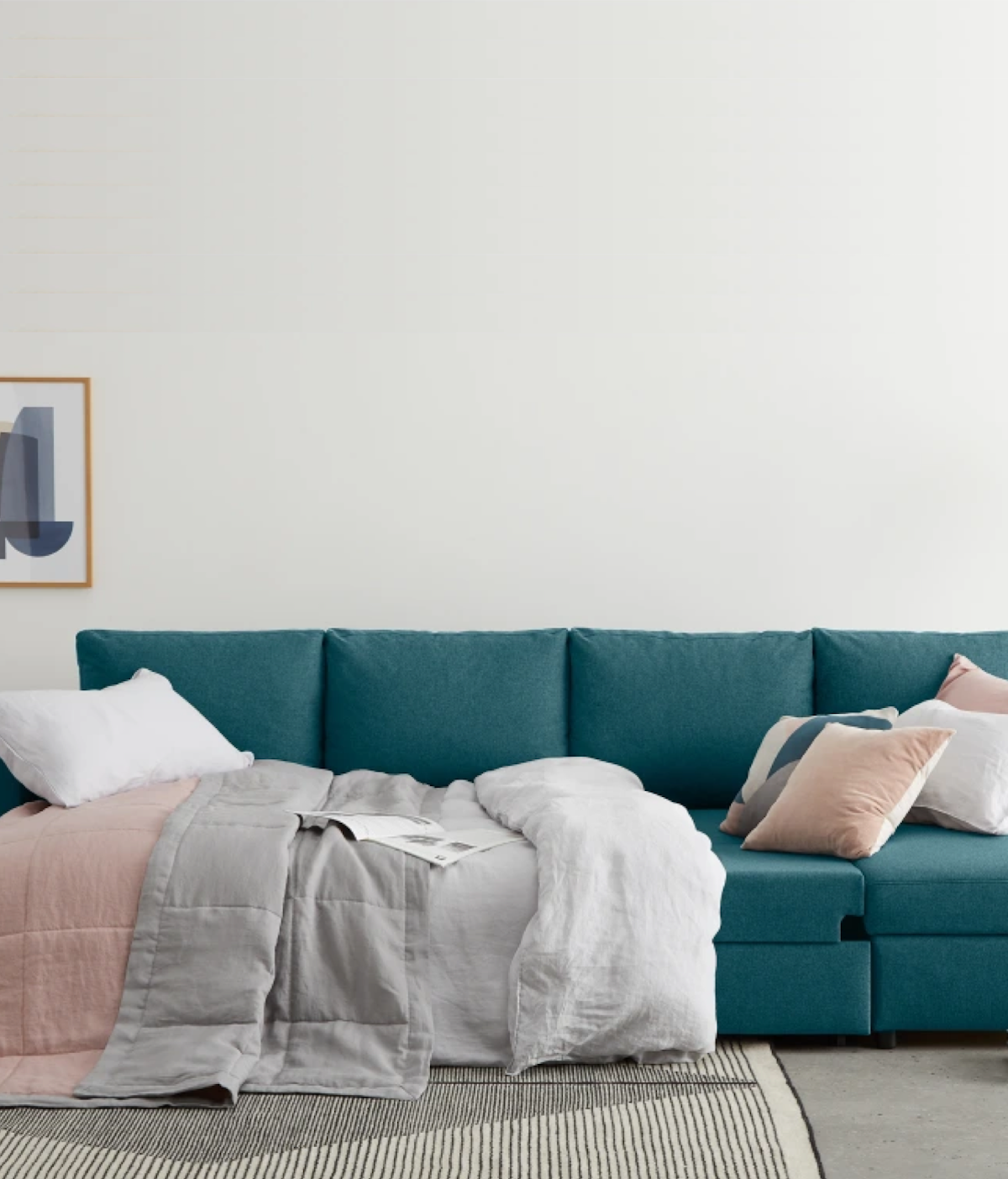 canapé bleu minéral convertible lit d appoint coussin housse de couette clematc