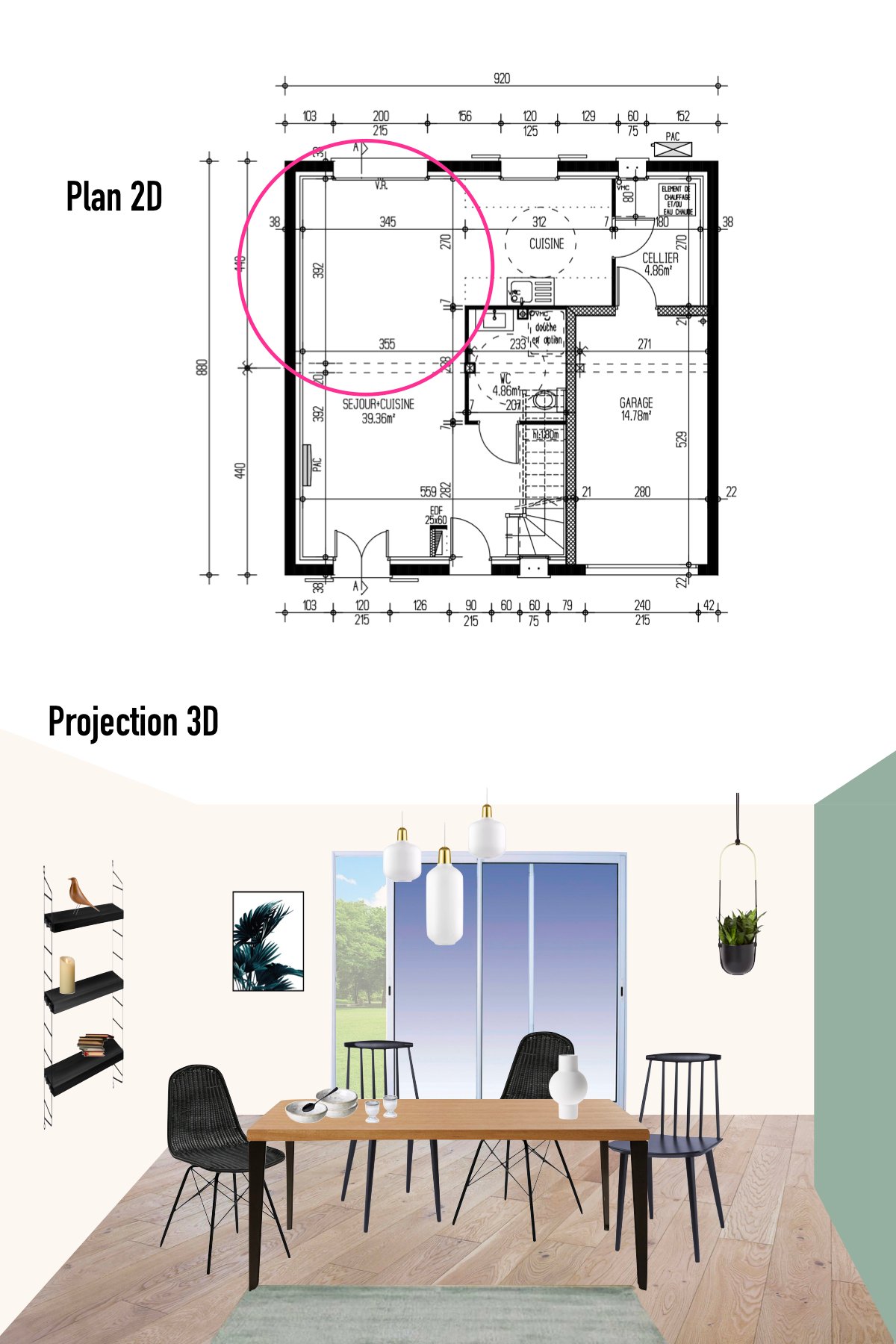 planche déco maison pierre plan 3D salle à manger décoration intérieure - blog déco - clemaroundthecorner