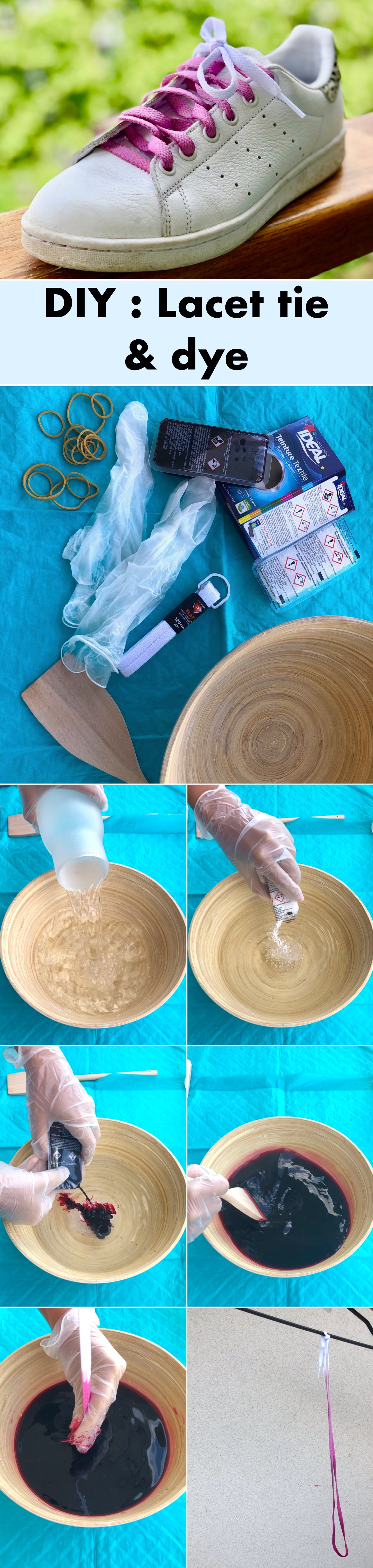 tuto tutoriel lacet tie and dye diy avec colorant déco tendance - blog clemaroundthecorner