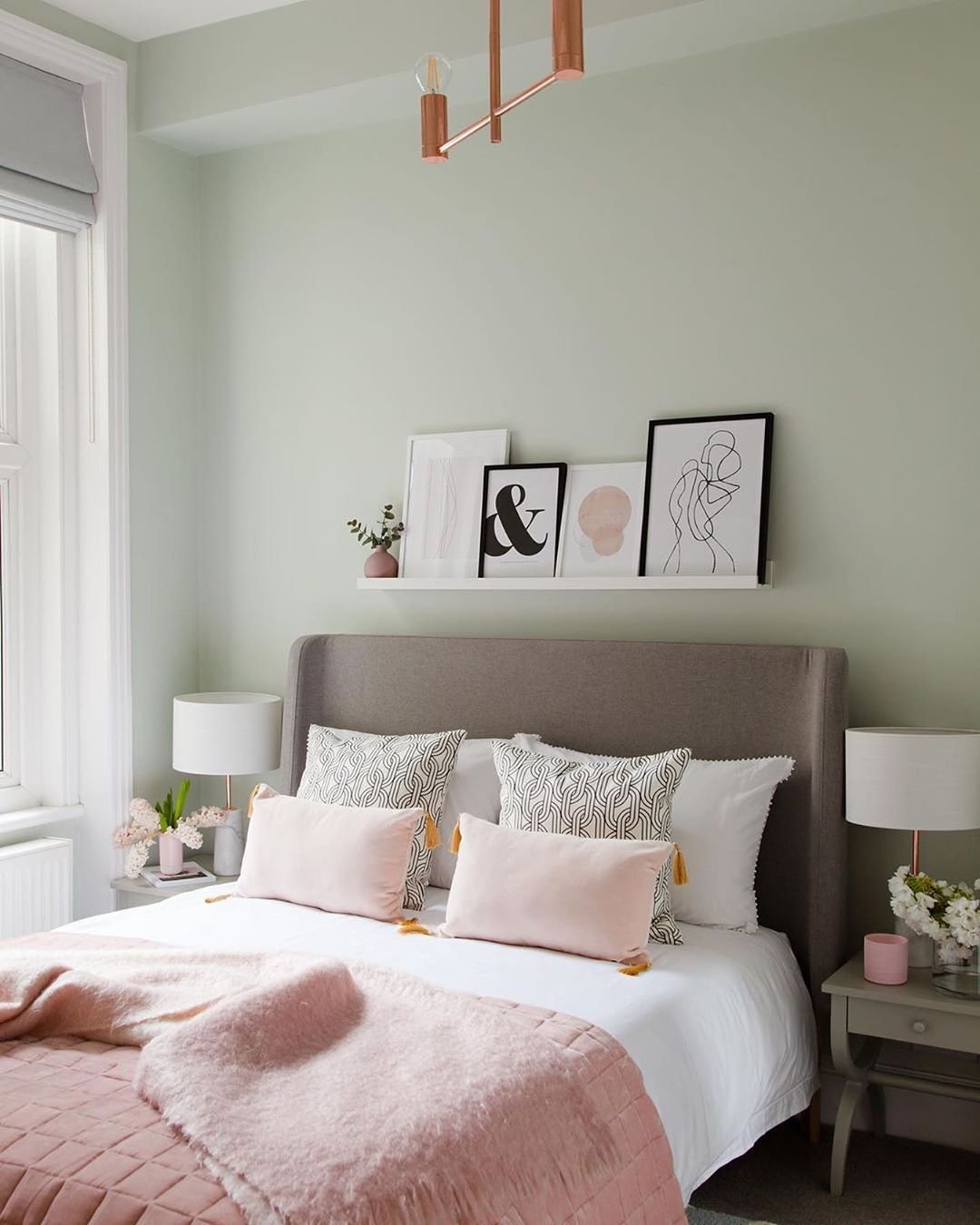 chambre rose poudré pastel vert de gris mint - blog déco - clem around the corner