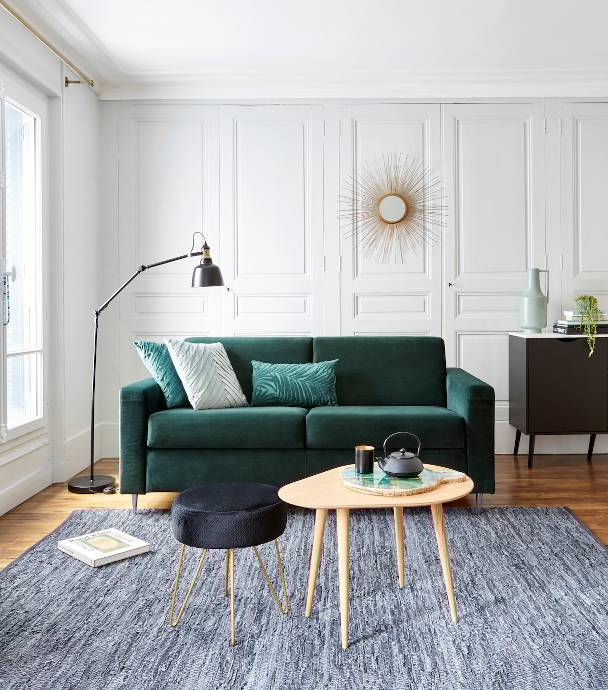 style décoration gasby chic velours canapé vert foncé nouvelle collection but