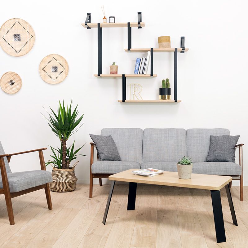 étagère Ripaton murale design salon déco retro vintage canapé scandinave 50s bois tissu gris