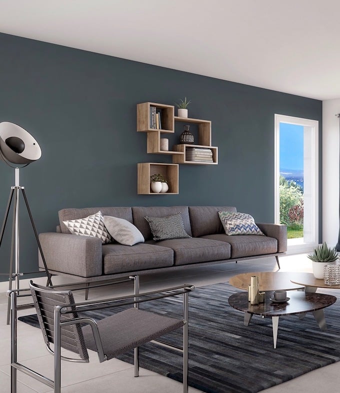 salon mur gris vert fumé smoked green farrow and ball déco moderne bois vert canard poudré