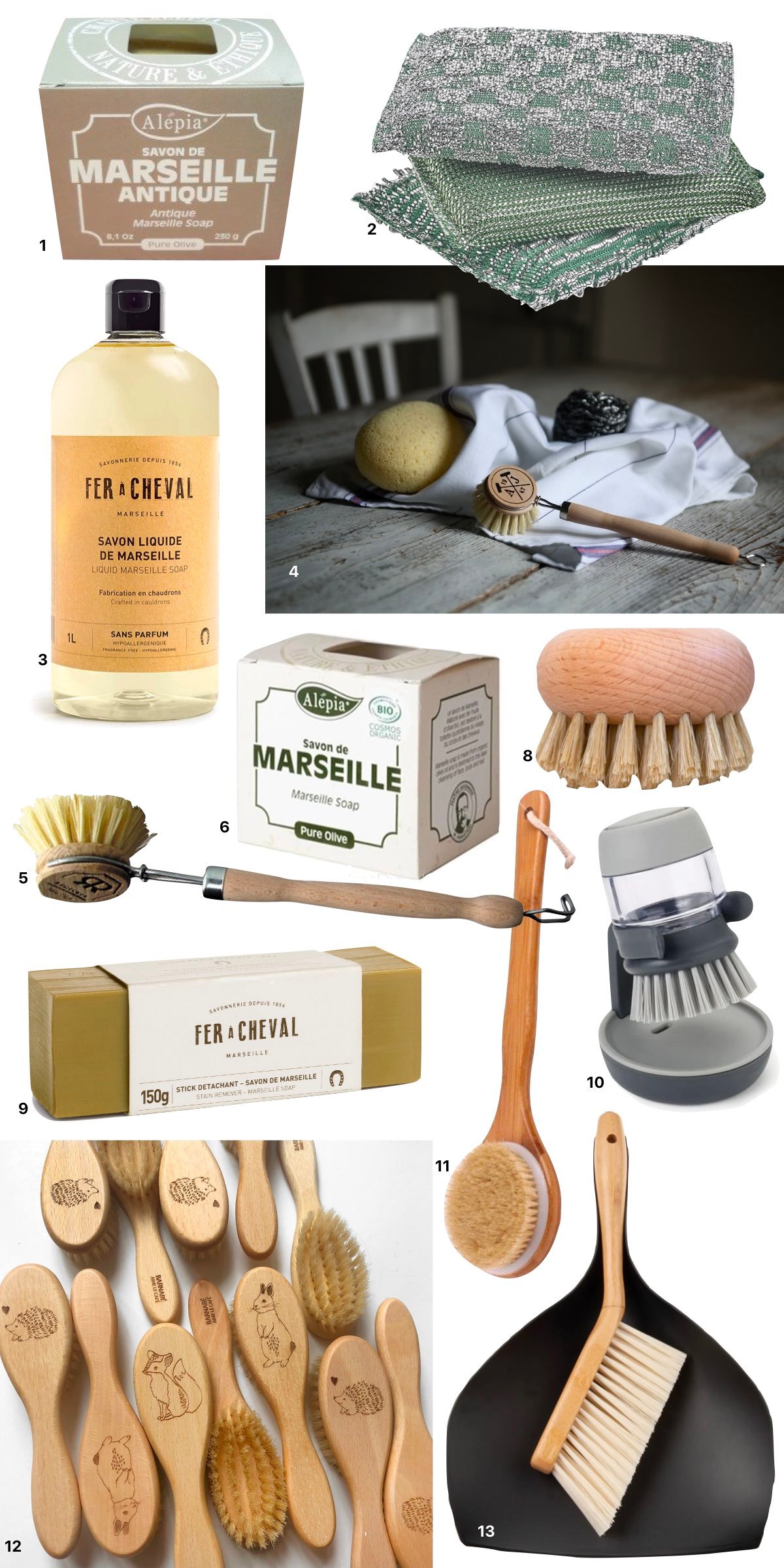 accessoire entretien maison écolo écoresponsable brosse bambou vintage retro vaisselle douche
