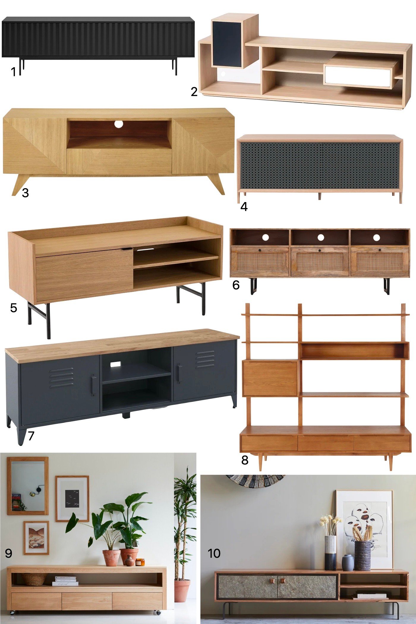 meuble télé design bois noir roulettes