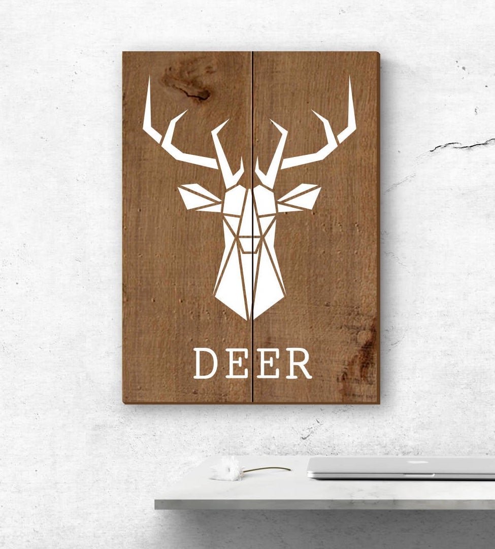 tableau bois brut cerf blanc origami déco intérieure clematc