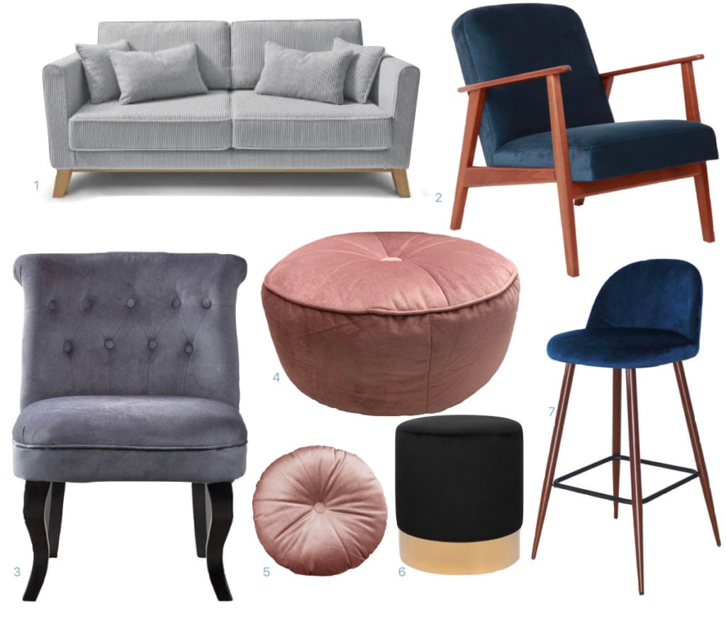 conforama automne hiver 2019 2020 canapé velours côtelé par cher tabouret bar fauteuil