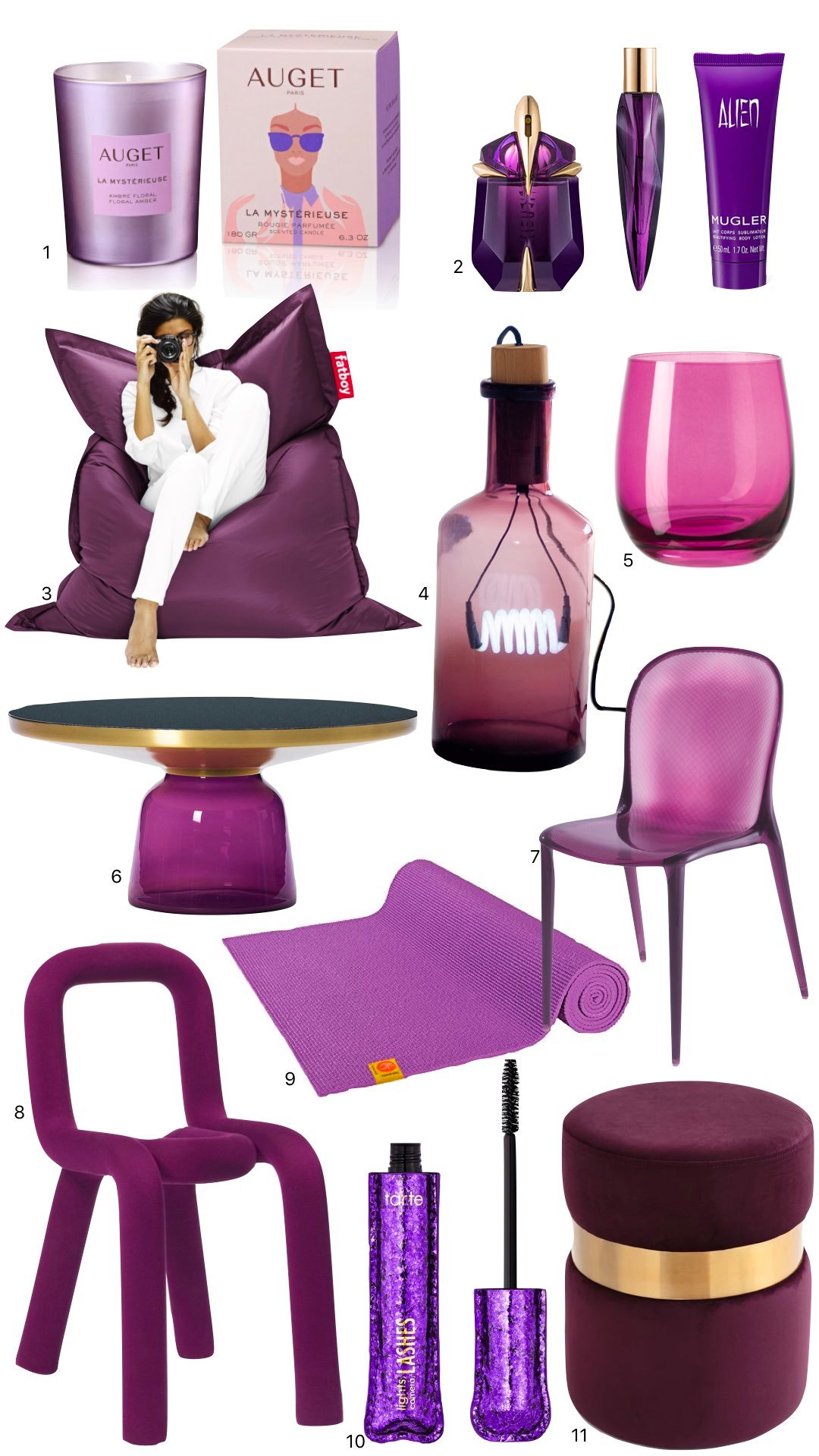 décoration intérieur idée cadeau fauteuil pouf design couleur violet prune aubergine