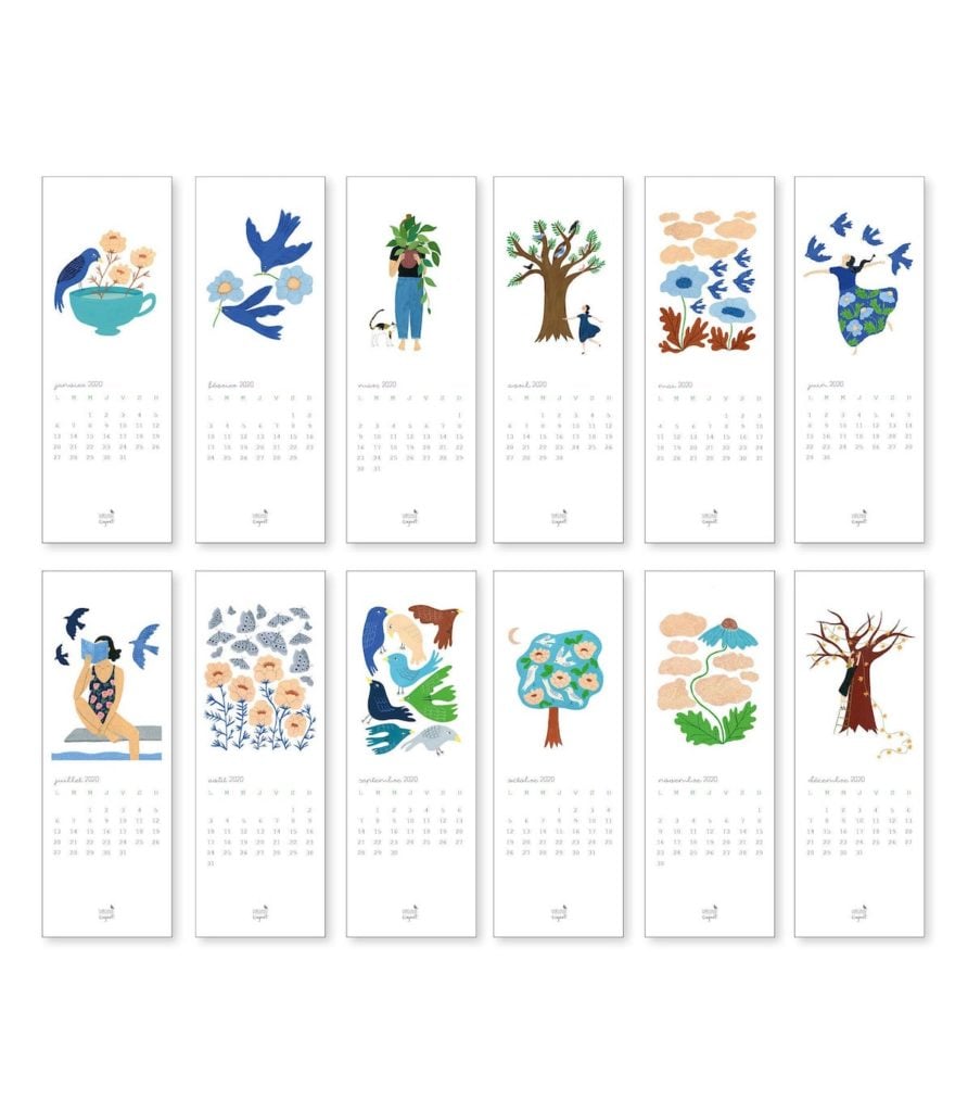 calendrier marque page papier cartonné blanc