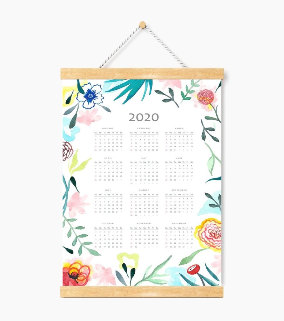 calendrier déco murale inspiration florale suspension ficelle bois