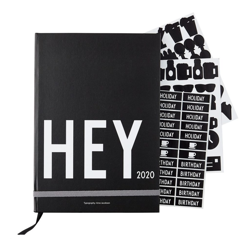 agenda 2020 format cahier noir blanc stickers