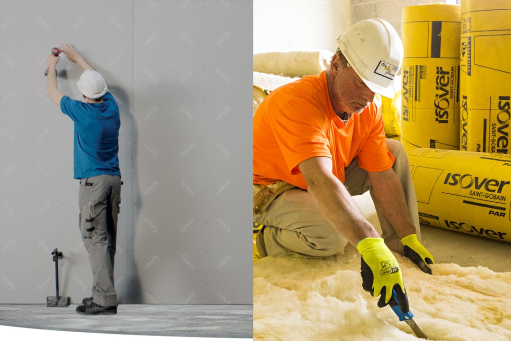 isolation acoustique maison appartement placo platre laine de verre jaune isover