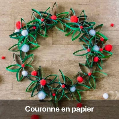 couronne de Noël en papier décoration porte à faire enfant activité manuelle