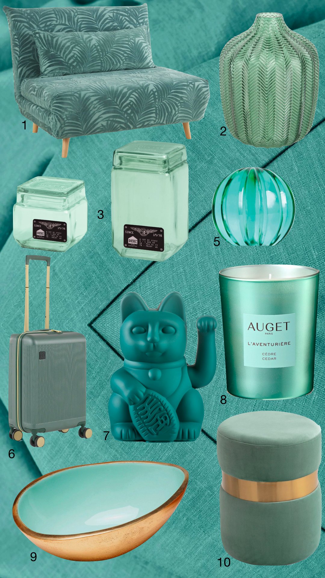 idée cadeau vert céladon fauteuil convertible lit valise bougie parisienne vase vert eau pastel