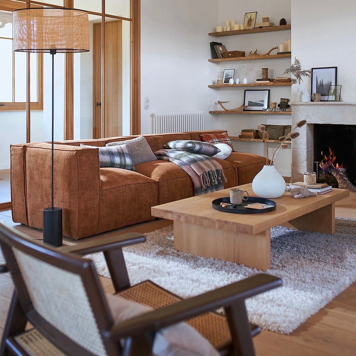 décoration chalet rétro seventies orange bois