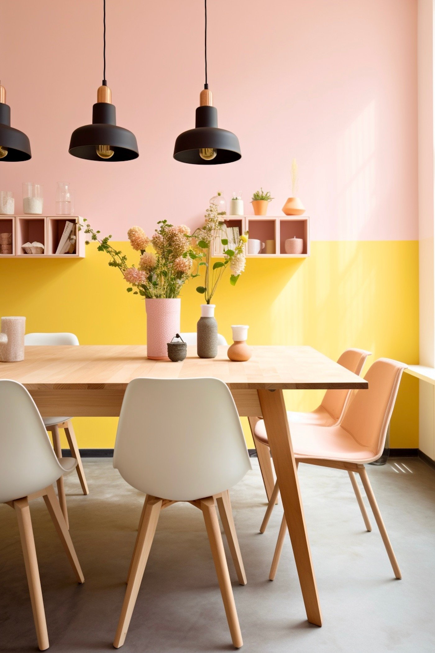 salle à manger scandinave mur bicolore soubassement peinture