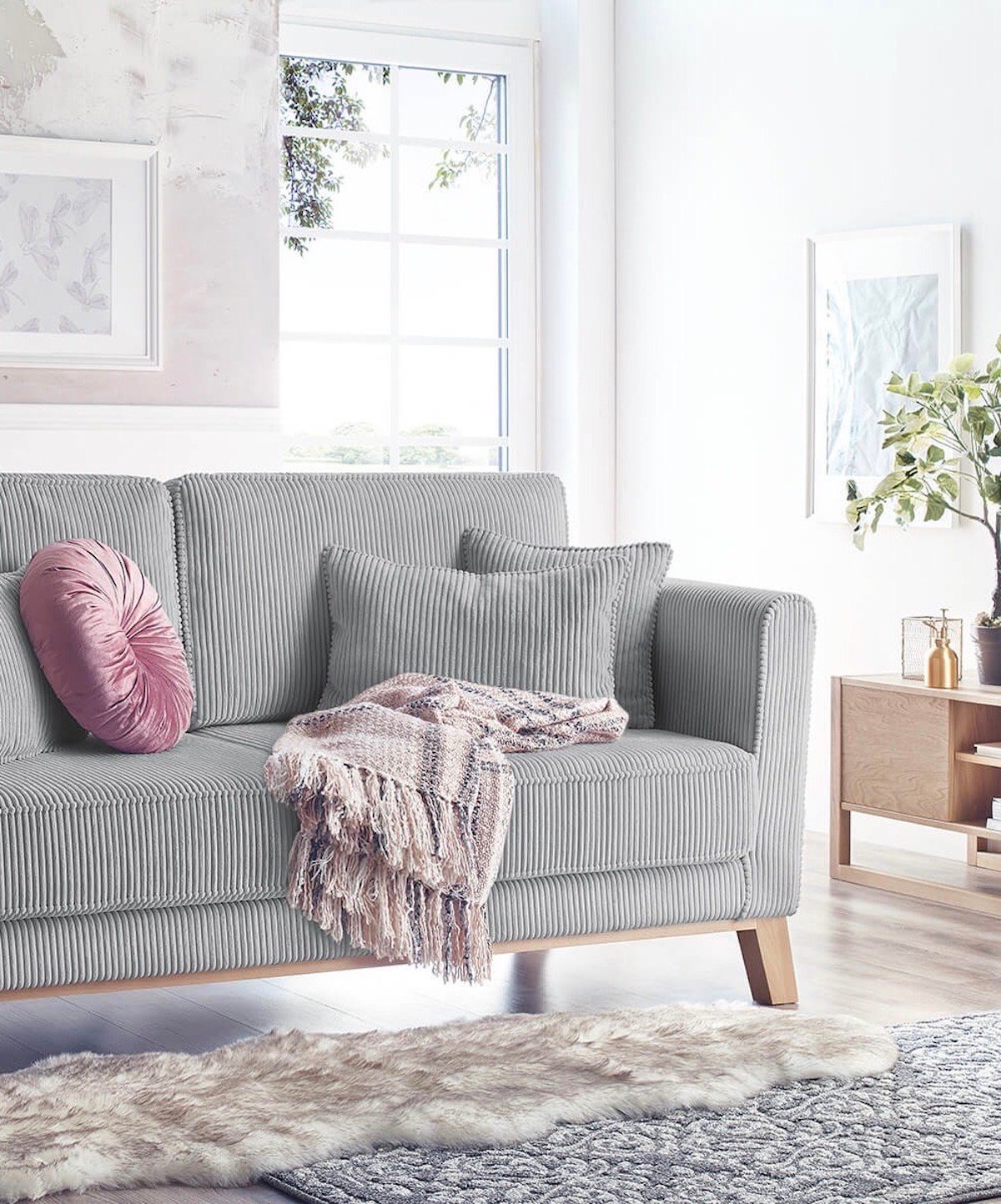 canapé droit velours côtelé gris bobochic paris - blog déco - clemaroundthecorner